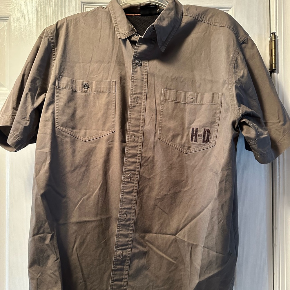 Men’s large army green Harley Davidson button down